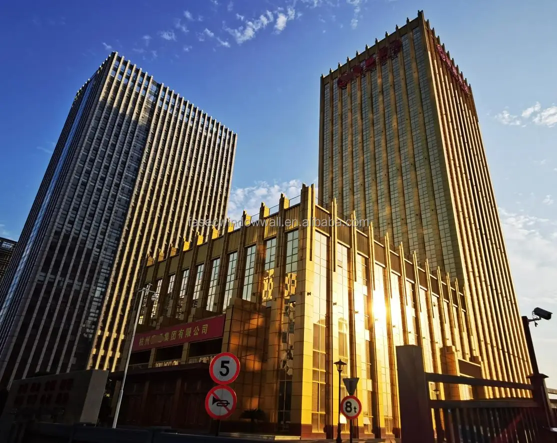 Glass Facade PVDF Veneer Curtain Wall Cladding Exterior Decorative Building Facades Fireproof Aluminum Custom Surface Color