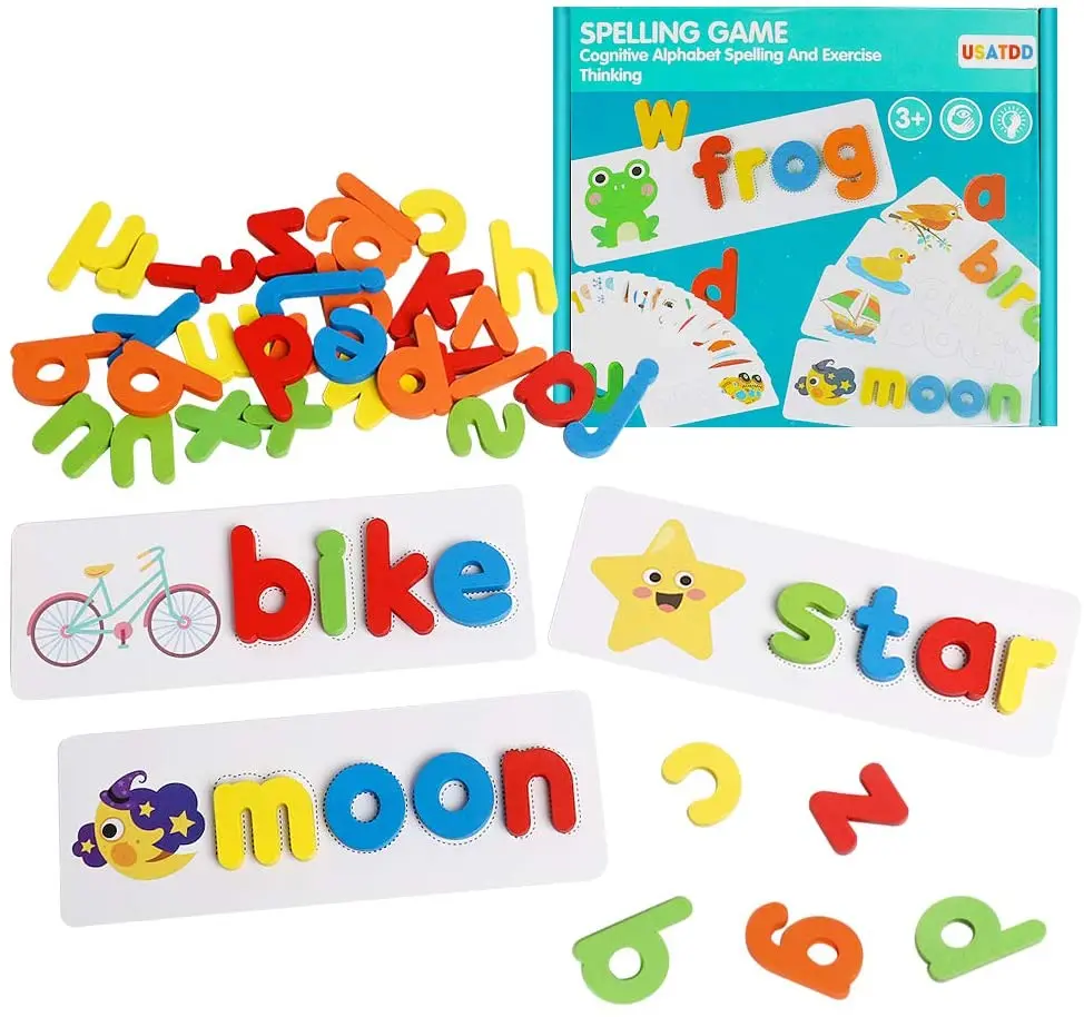 
Amazon hot sale montessori learning spelling alphabet words toys educational wooden letter words matching puzzles games for kids 
