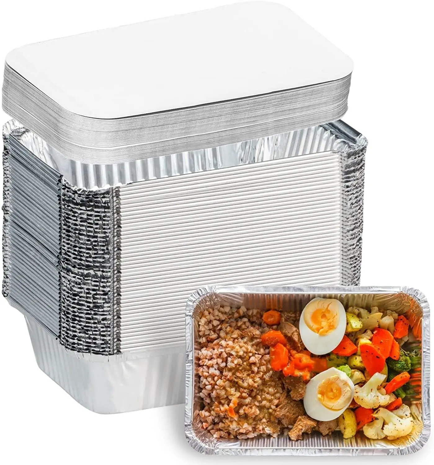 Wholesale Silver Aluminum Foil Tray Disposable Takeaway Aluminium Foil Food Container with Plastic Lids