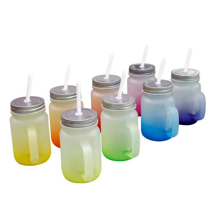 Flypeak Wholesale Diy Sublimation Glass Sublimation Water Bottle Sublimation Blanks 12oz Gradient Mason Jar with Lid and Straw