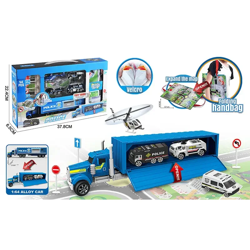 Hot selling storage portable handbag map tractor car toys alloy car toy set