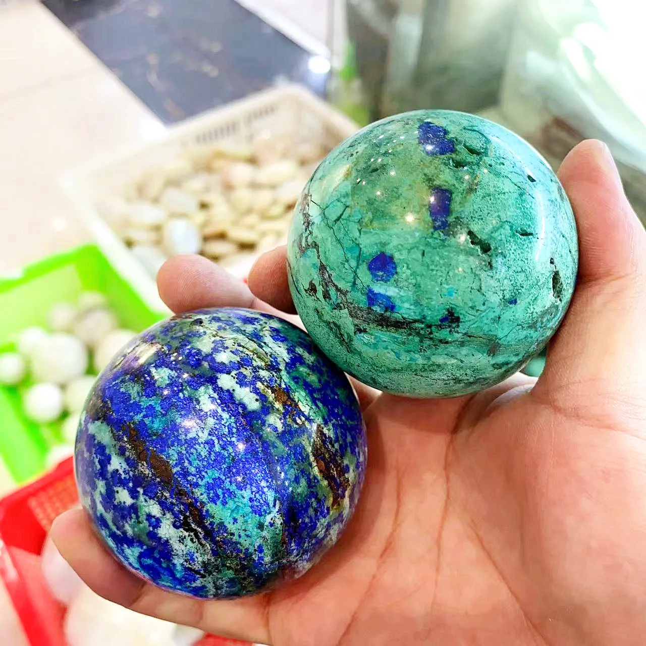 Natural Energy Crystal Mineral Blue Malachite Sphere Polished Azurite Ball for Healing Decorate