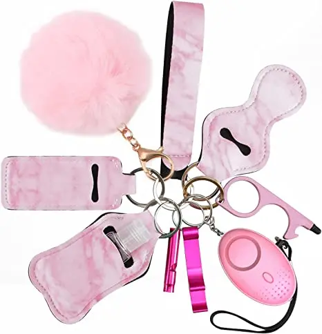New fashion Personal Safety Survival Women Alarm whistle No Touch Door opener Set Girl Self Defense Keychain set