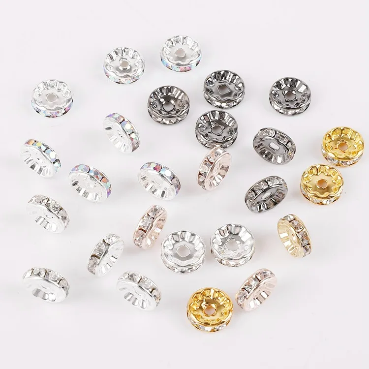 50pcs Rhinestone Rondelle Crystal Round Loose Spacer Beads for Jewelry Making DIY Bracelet Necklace Accessories