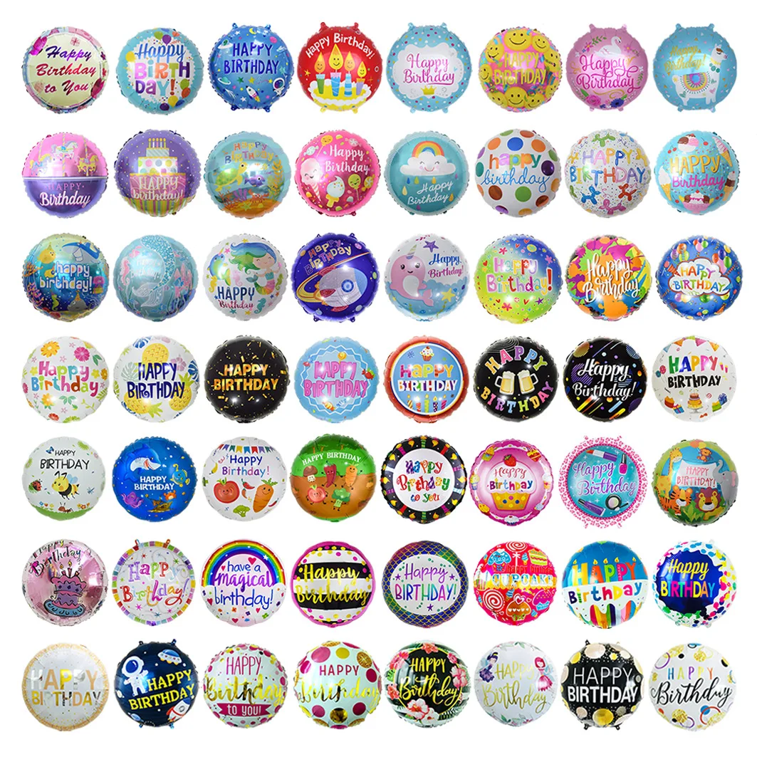 Factory Wholesale 18' Stars Round English Happy Birthday Balloon Children Cartoon Pattern Aluminum Film Balloons