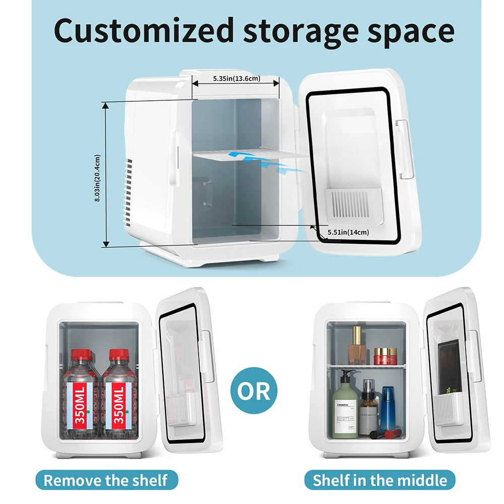 KEMIN 6 Can With Heat And Cool Skincare Cosmetic Fridge mini Smart Fridge Ac/Dc 4L 110V