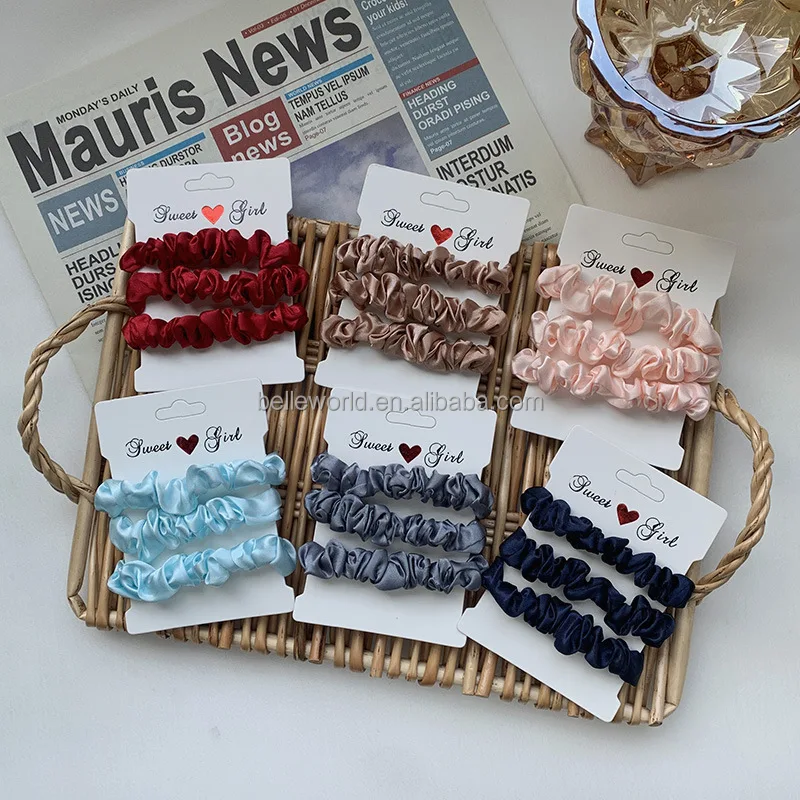 BELLEWORLD custom logo colors accessories per capelli elastic hair bands multi pure colors 3pcs/card custom tags for scrunchies