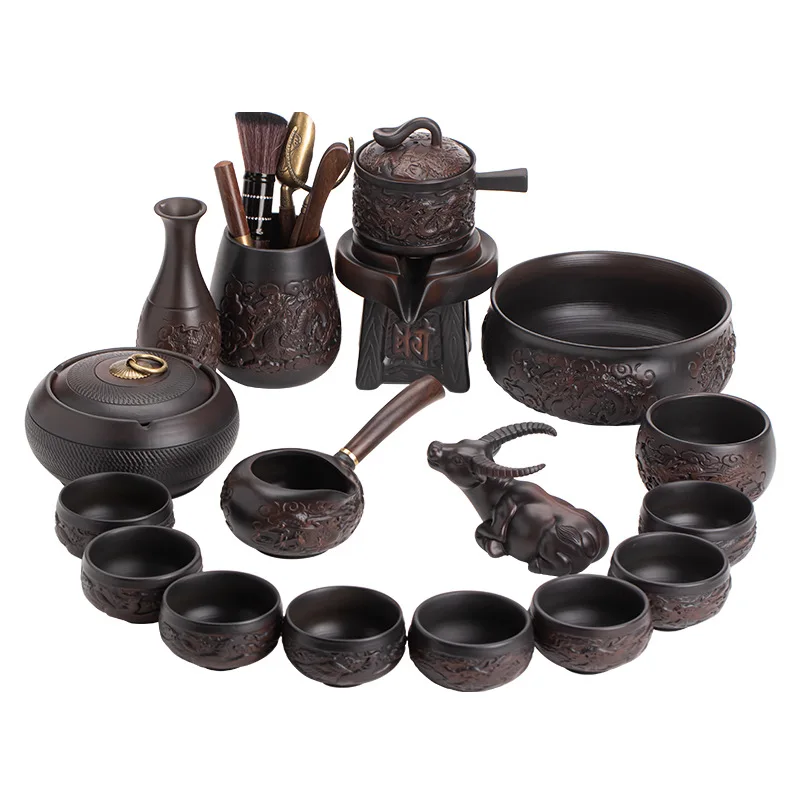 Qingxi Purple Pottery Retro Lazy Tea Brewing Automatic Tea Set Household Anti-scald Ceramics Kung Fu Tea Set