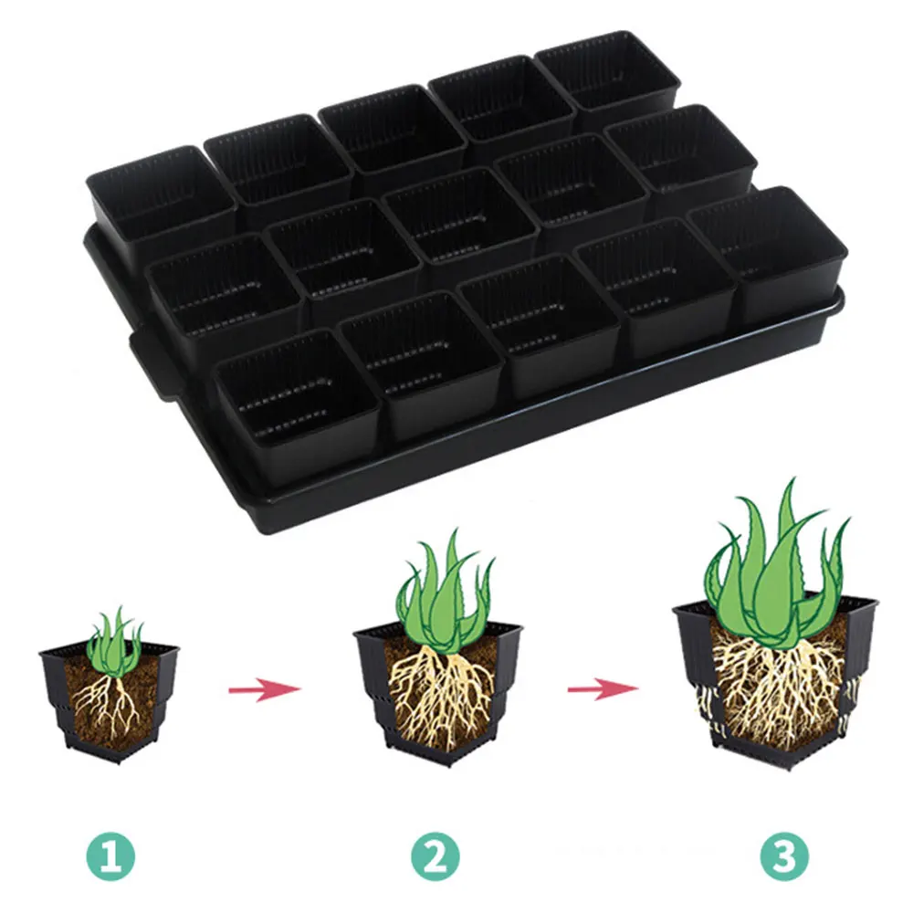 Square Plastic Succulents Planter Pots With Tray Set For Nursery Cactus Plant Pot Garden Supplies