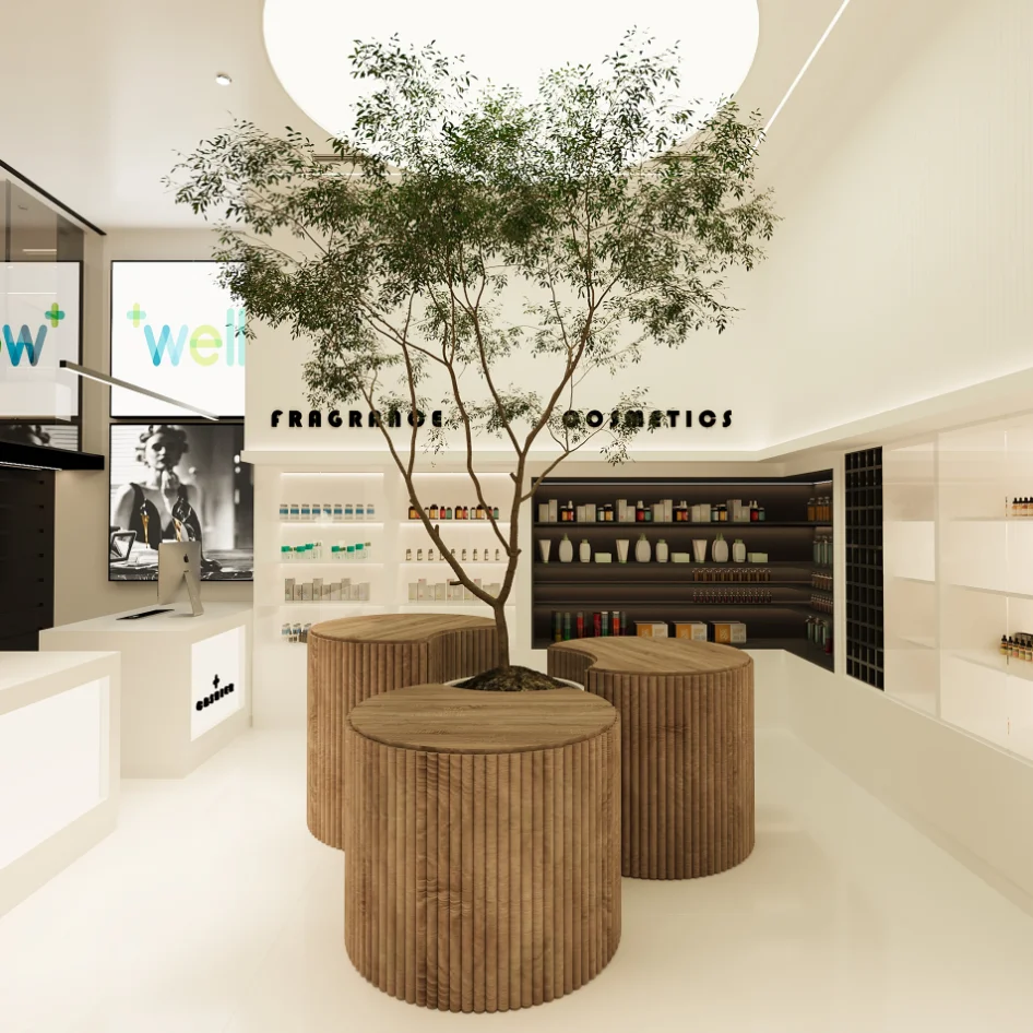 Fancy Tailor Made Brand Drugstore Pharmacy Medical Decoration Photos Unique Design Case Pharmacy Counter Medical Furniture