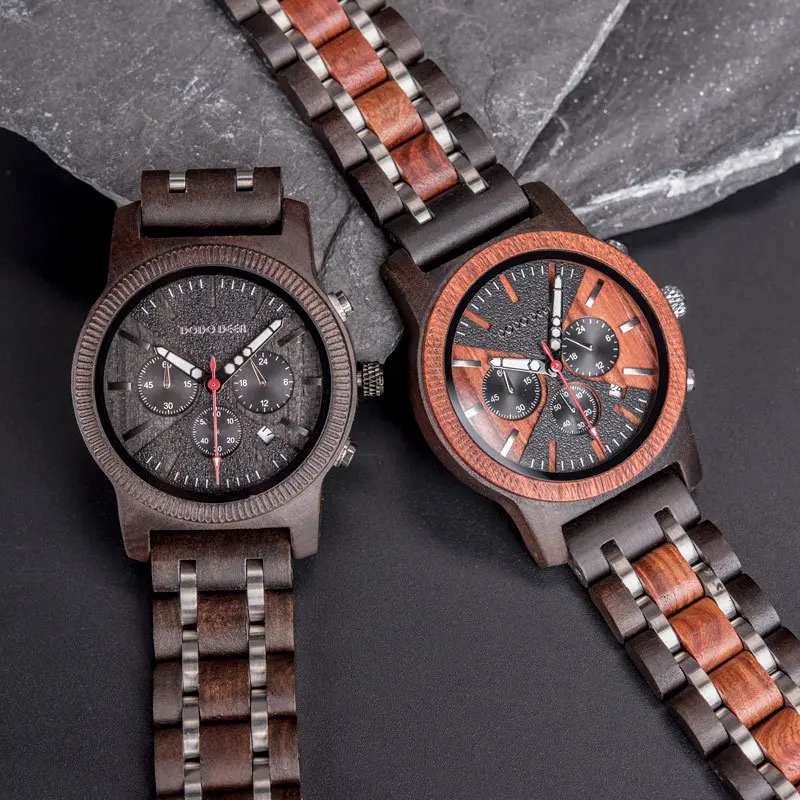 DODO DEER Popular bewel wooden watch Genuine Wood wood wristwatches in quartz watch For Men