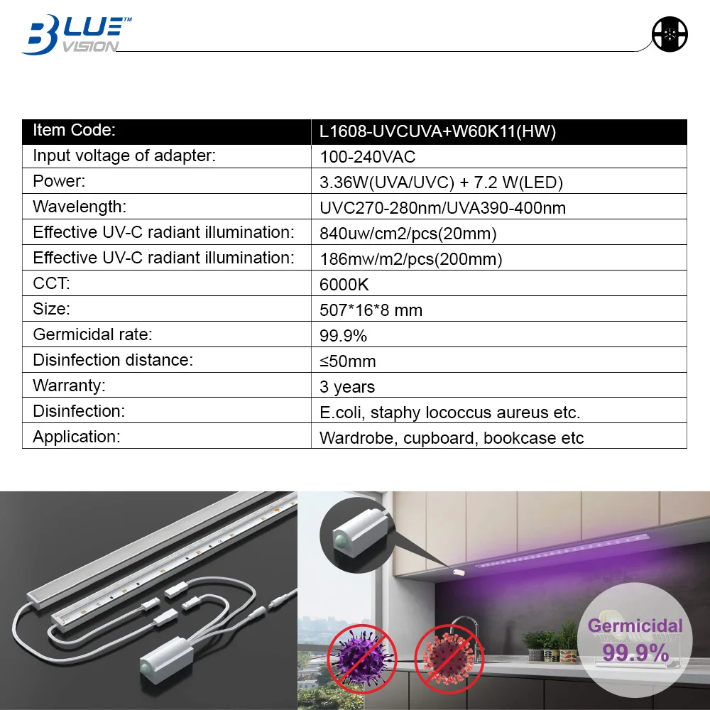 
EPA certified SMD3535 270nm uvc LED bar uvc cabinet light for cabinet disinfection 