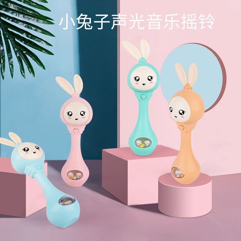 New sand hammer electric light music hand shake rhythm stick silicone teether bite baby toys rattle