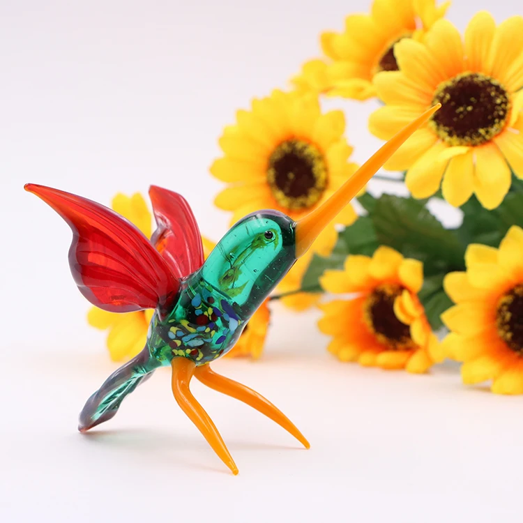 Wholesale green glass hummingbird figurines for home decoration