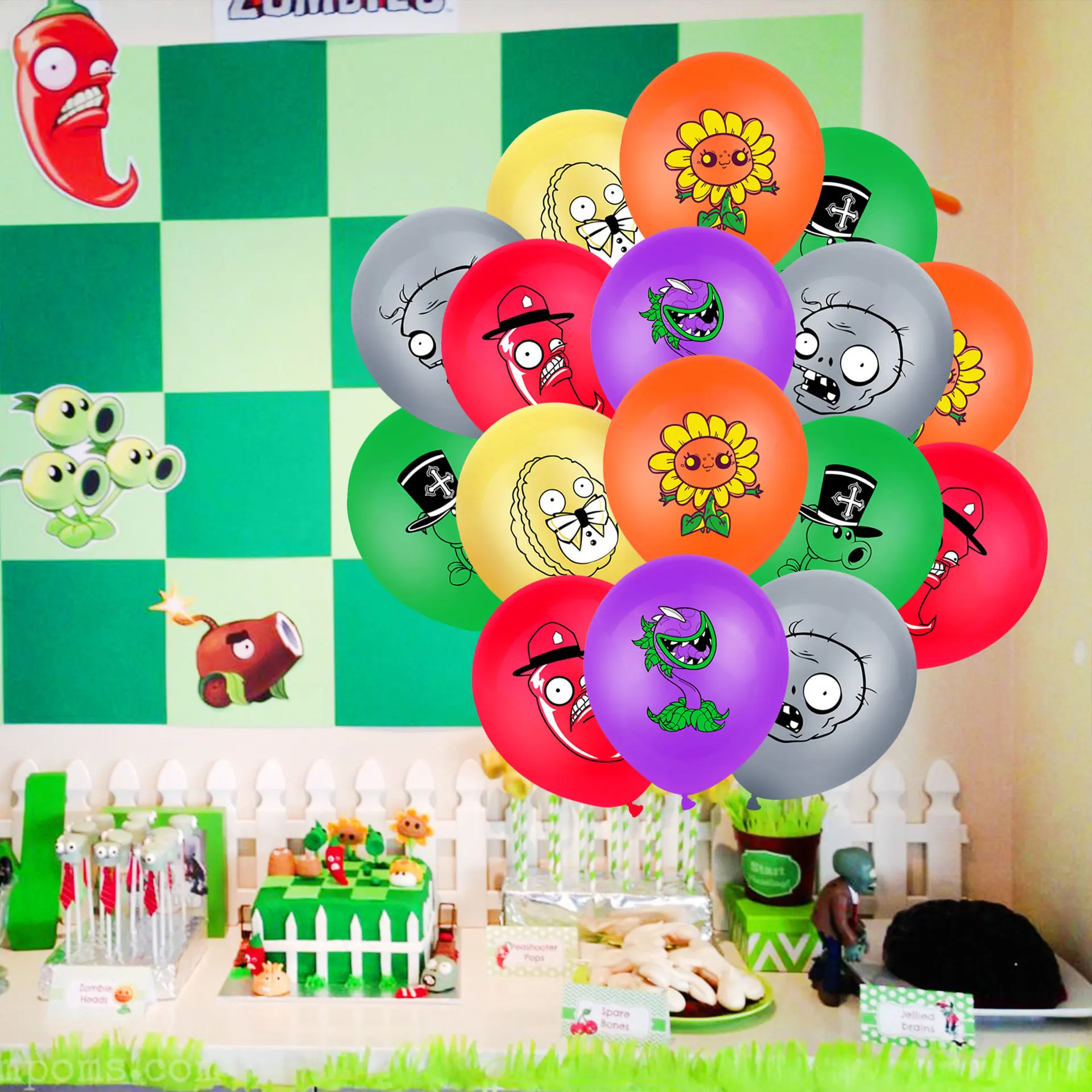 Plants V.S. Zombies Theme Happy Birthday Cake Topper Paper Banner  Party Decoration Set