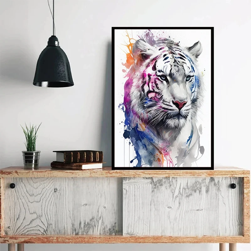 Colorful Animal Painting Poster Watercolor Kitten Lion Tiger Horse Canvas Wall Picture Living Room Bedroom Modern Home Decor