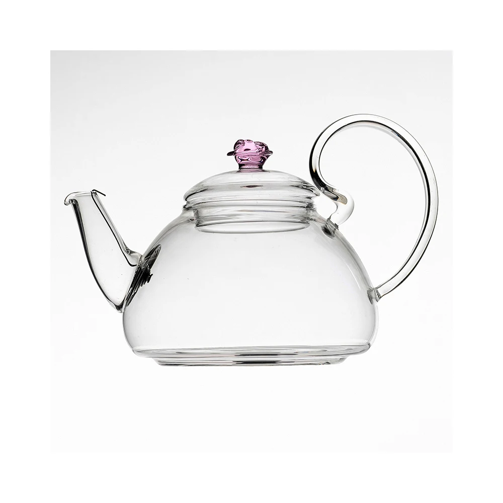 Glass Teapot Set With Pink Knobe
