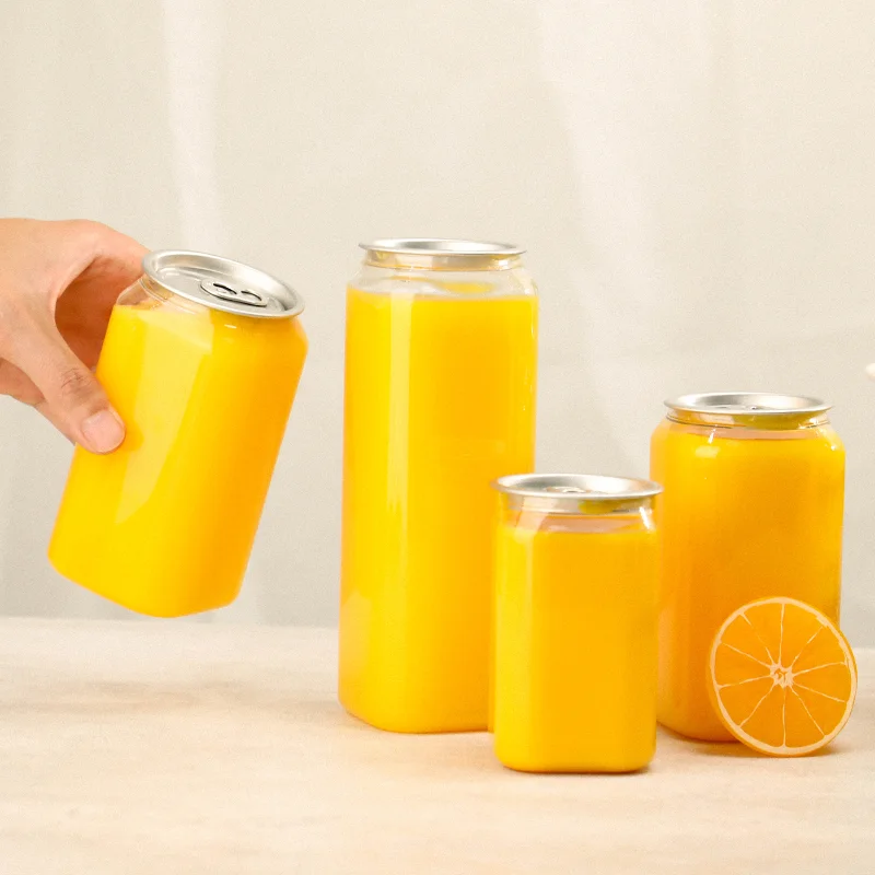 Vanjoin Plastic Cold Coffee Cans Beverage Transparent Pet Bottles for Milk Juice Fresh Slim Bottle with Aluminum