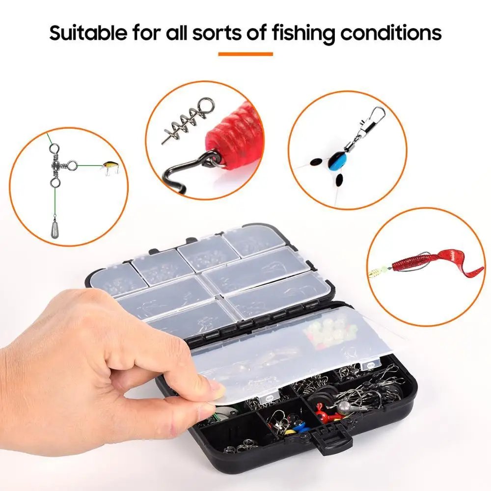 SY Fishing Tackle Box With Fishing Lure Jig Hook Lead Sinkers Swivel Carabiner Spoon Jigging Lure Fishing Accessories Set