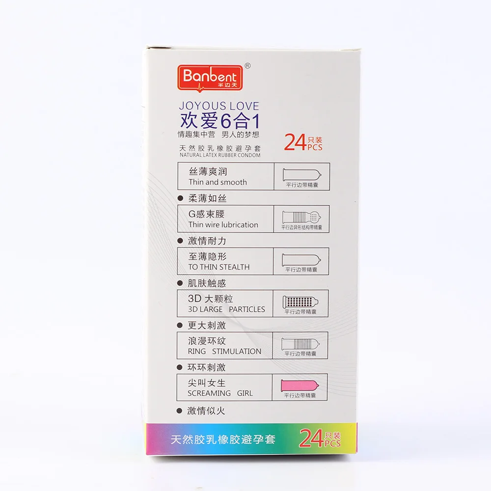 hot product  6 in 1 set of 24 condoms adult birth control products hot selling flavored condom