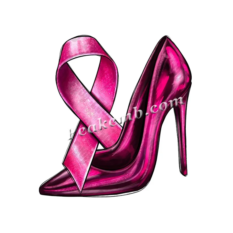 Wholesale Direct to Film Cancer Awareness Ribbon Printed Transfer Breast Cancer Heels Heat Transfer Designs for T-shirt  sublima