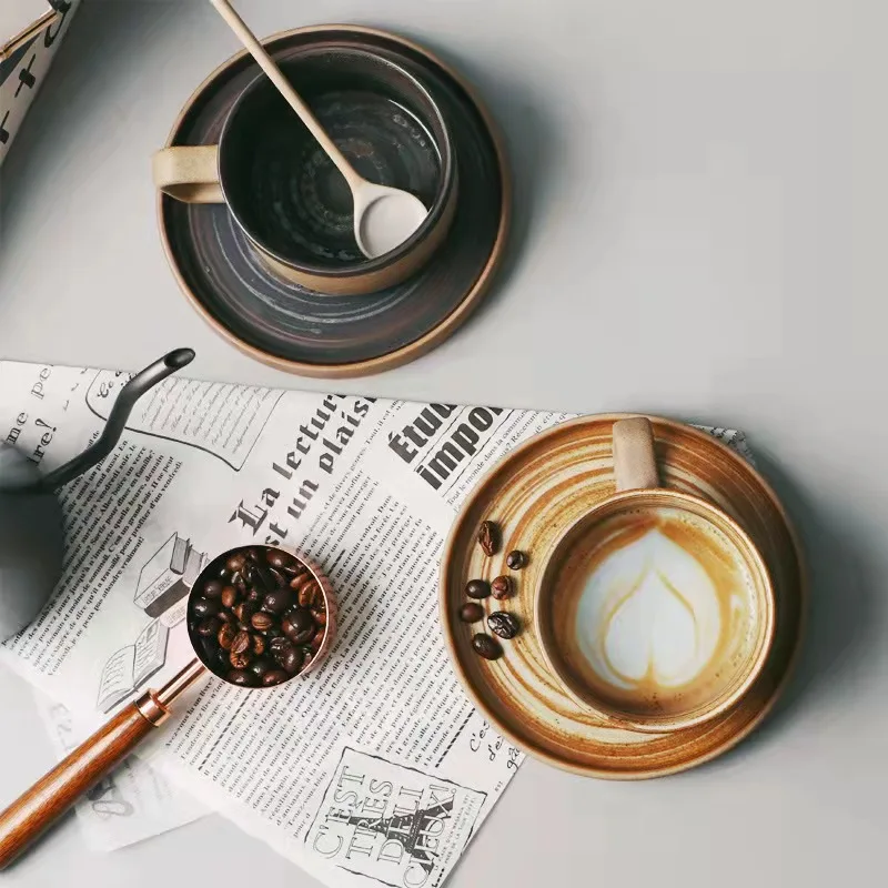 Frosted Simple Style Latte Coffee Cups Ceramic Tea Cup And Saucer Set Afternoon Teacup  With Dessert Tray