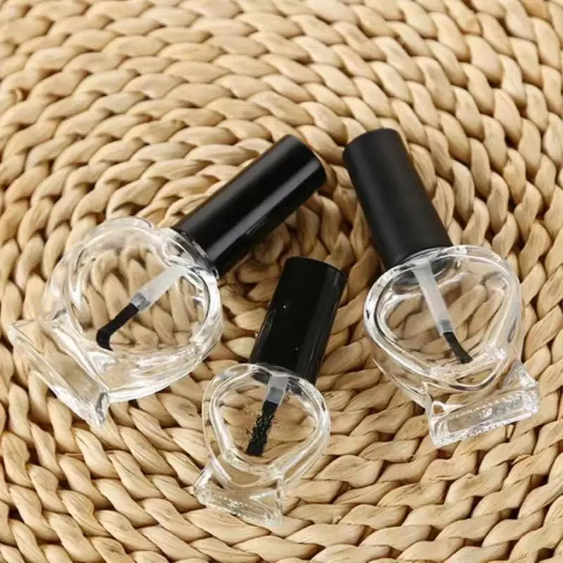 Heart shape fancy clear empty bottles 5ml 10ml 15ml nail polish glass bottle with lid and brush