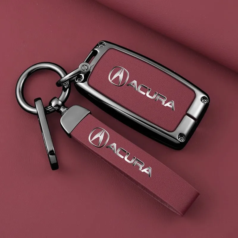 Zinc Alloy + Leather Car Key Fob Cover Case Protect Shell Holder Set For Acura MDX RDX TSX RSX Integra TL RL NSX TLX ILX ZDX RLX