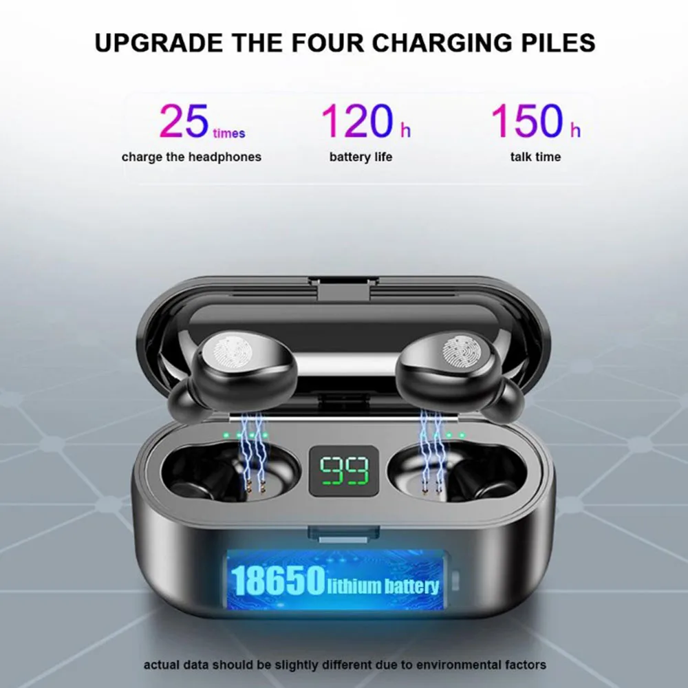 F9 TWS Wireless Earphones 5.0 headphone Earbuds Stereo Sport Headset with 2000mAh LED Power Bank earphone for Iphone earphones