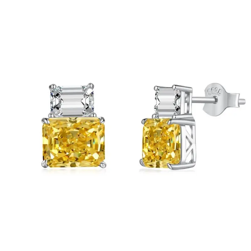 S925 Sterling Silver Pink White And Yellow Synthetic Gemstone Zircon Earrings Jewelry Women Clear Stud Earrings