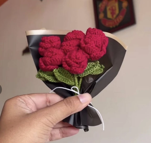 SY LED Light Up Crochet Flowers Bouquet, Handmade Knitted Artificial Flower Bouquet, Sunflower Rose Tulip Daisy Bouquet, Gift