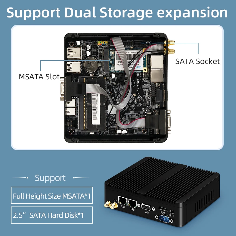 HLY J1900 мини промышленный ПК компьютер четырехъядерный Linux Pfsense 2 Gigabit Ethernet RS232 Barebone Micro computador 4G Ram 128G