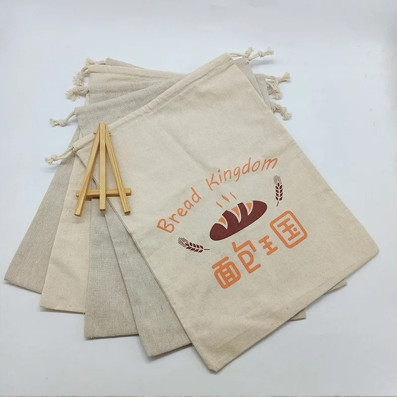 2022 Super September Fashion High Quality Reusable Drawstring Eco Cotton Flax Canvas Linen Bread Bag With Logo