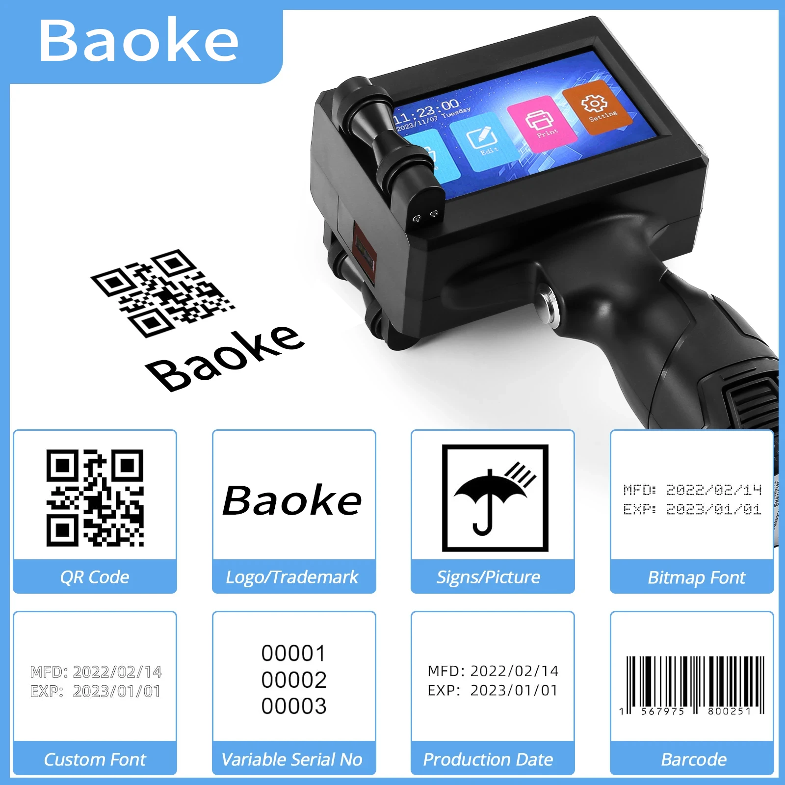 Portable Handheld Inkjet Printer for Board Stone Metal pipe Code Printing Machine for plastic carton eggs
