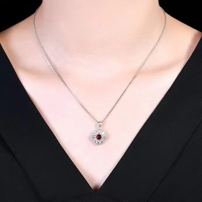 MEDBOO Fine Jewelry Custom Solid 18k White Gold 0.48 Carats Jewellery Natural Myanmar Gemstone Unheated Ruby Ring/Pendant