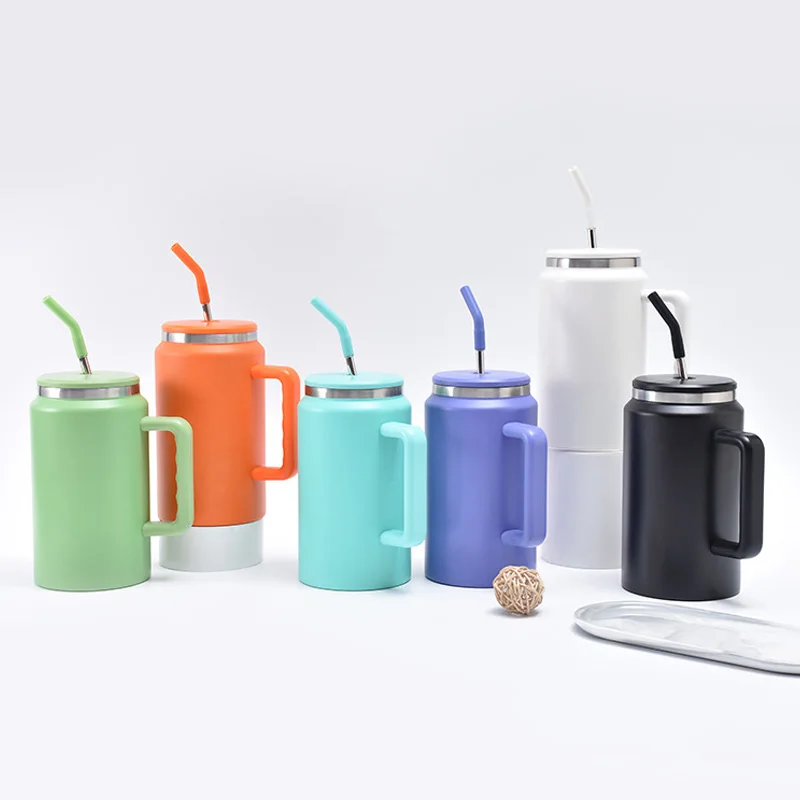 Custom Logo Large Capacity 50oz Tumbler Food Grade 304 Stainless Steel Material Mug With Handle And Straw Keep Drinks Hot/Cold