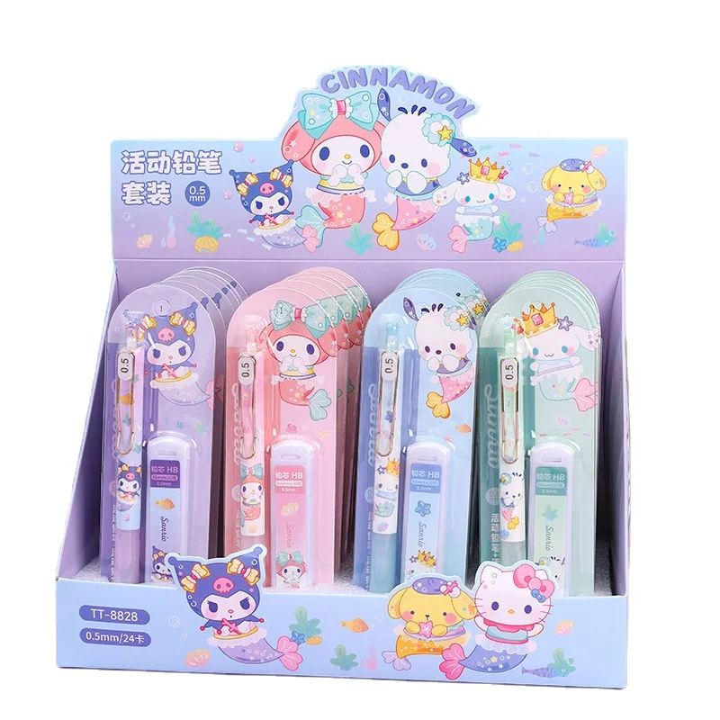 Kawaii Snario 24pcs/Box Propelling Pencil Lead Set Cute Kuromi Melody Cinnamoroll Pencil Set School Students Stationery Gift