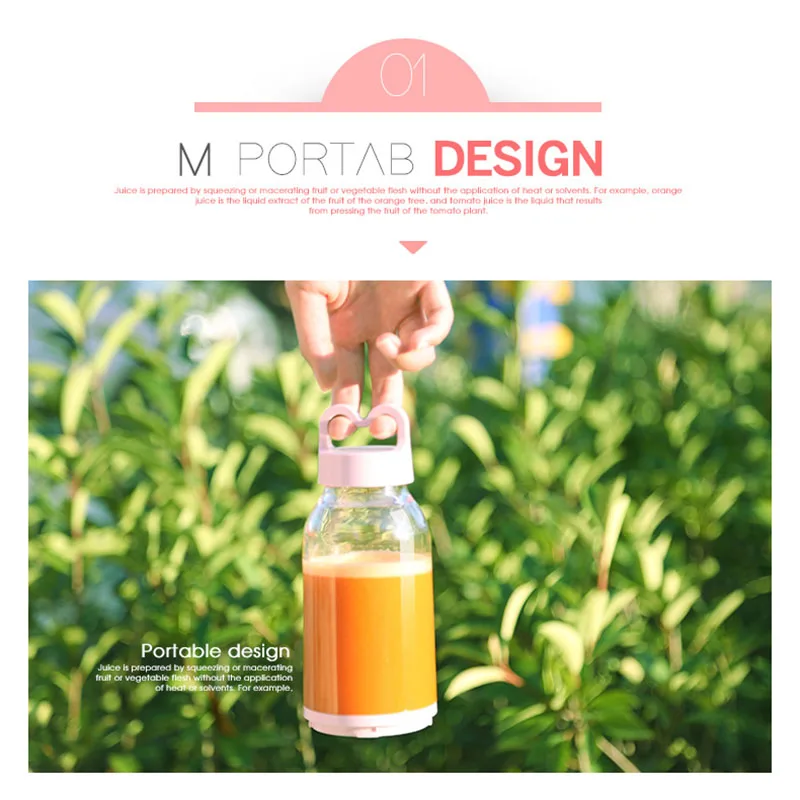 500mL USB Blender Juicer Cup 2 In 1 Portable Blender Food Processor For Travel