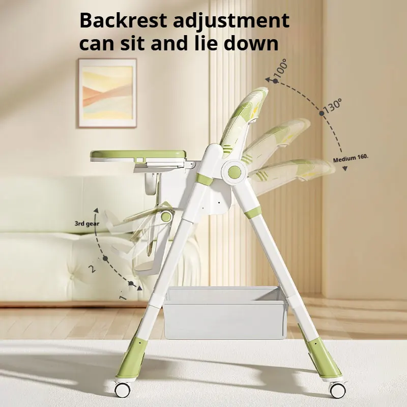 Baby Candy Color High Feeding Chair Portable Kids Table Foldable Dining Chair Adjustable Height Food Chair With Cushion