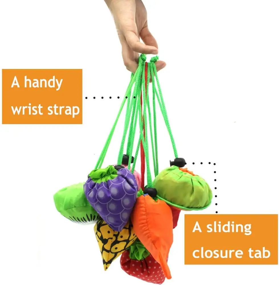 Chiterion Fashion Mini Promotional Foldable Reusable RPET Fruit Strawberry Shopping Tote Bags Grocery Shopper Pouch Storage Bags