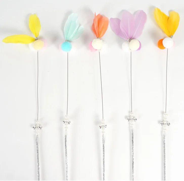 2021 cheap rabbit fur cat charmer wand with small bell