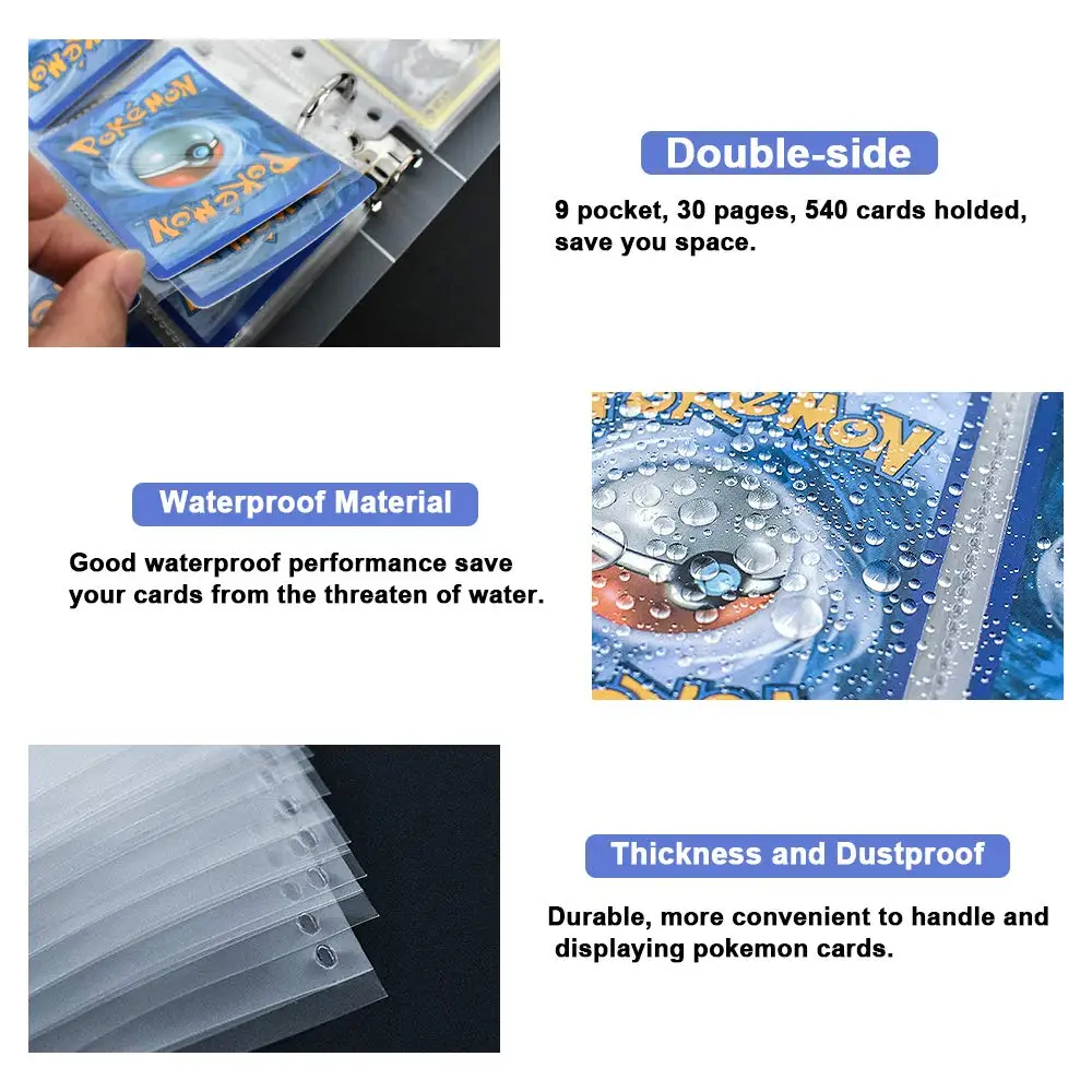 9-Pocket 540 Cards Double Sided Pages Transparent Folder Binder Poke Mon Trading Card Sleeves Holder for Pokemon Photocards