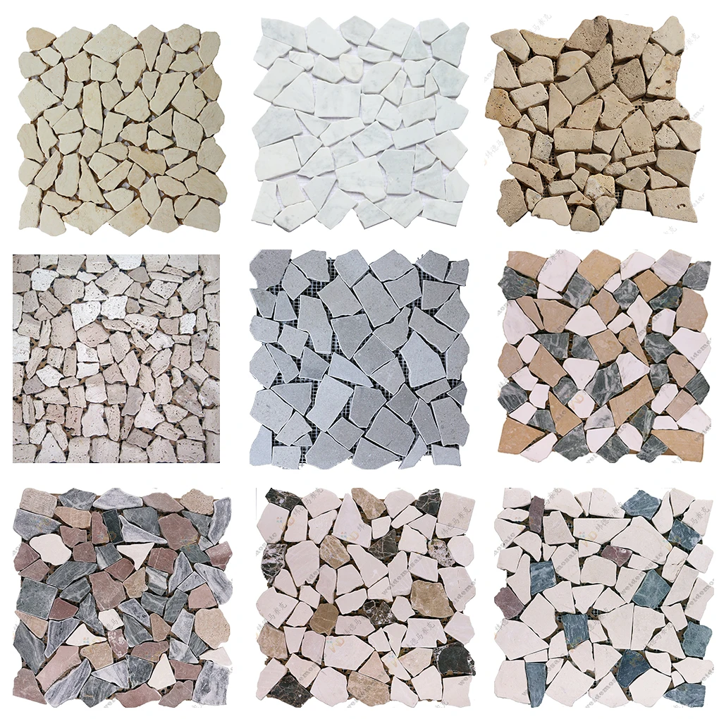 Weide mixed marble mosaic tile pebble stone for outdoors Irregular marble free-form mosaic tiles
