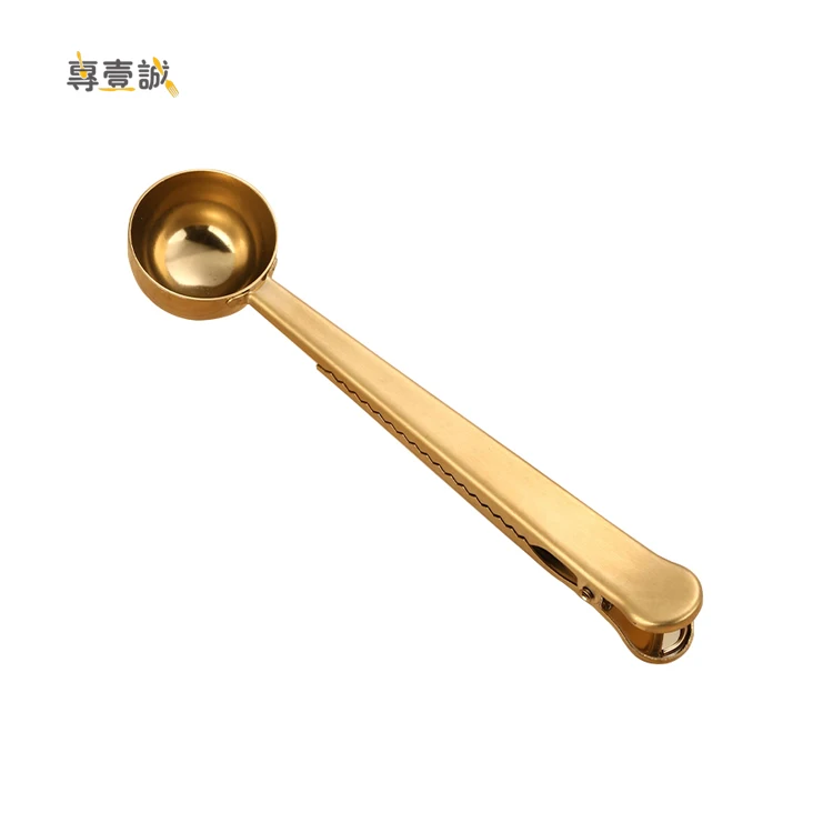 Golden Stainless Steel Tea Coffee Measuring Spoon With Bag Clip Coffee Scoop
