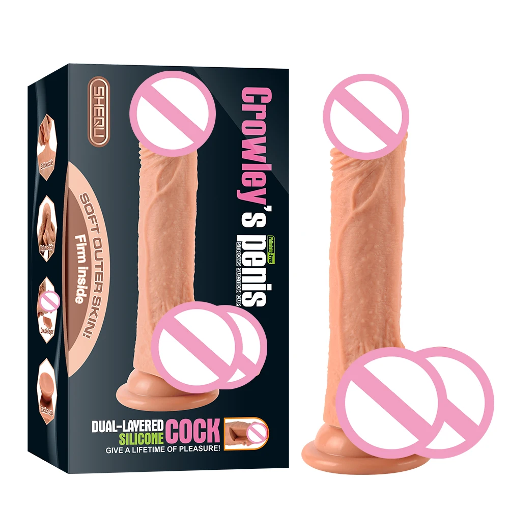 8 inch Realistic Liquid Double Layer Silicone artificial rubber Dildo Lifelike penis for girl sex toy dildo boxes for packaging