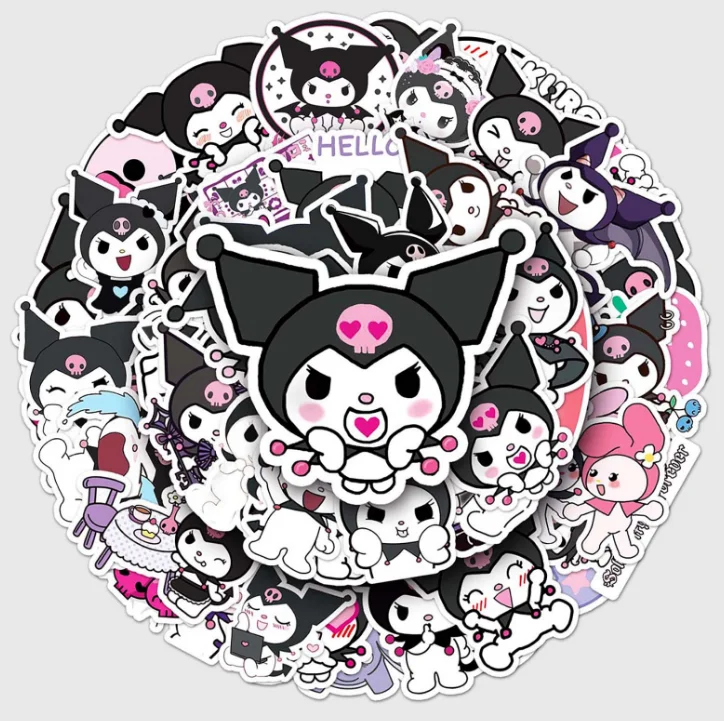 Wholesale 50pcs not repeated pvc waterproof anime cartoon kuromi decoration stickers for laptop and baggage