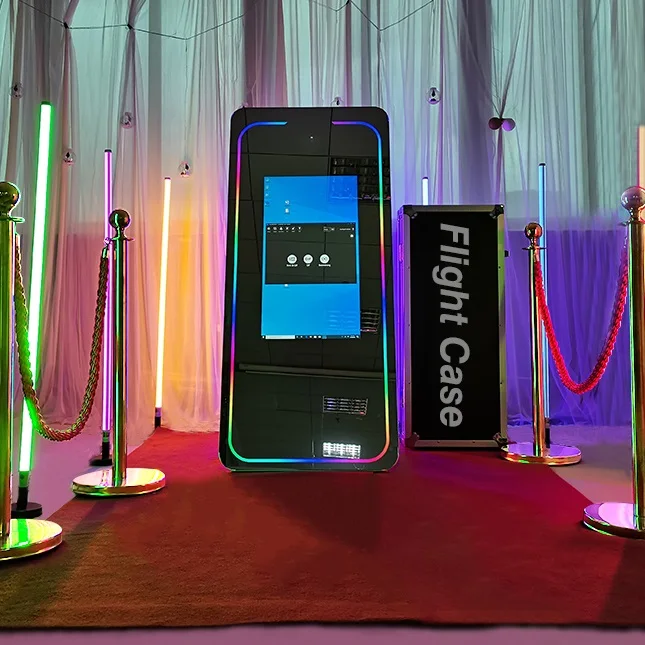 Big Portable Led Infinity Aluminium Photo Mirror Booth 65inch Bathroom Black Magic Equipment Enclosuere with Printer and Camera