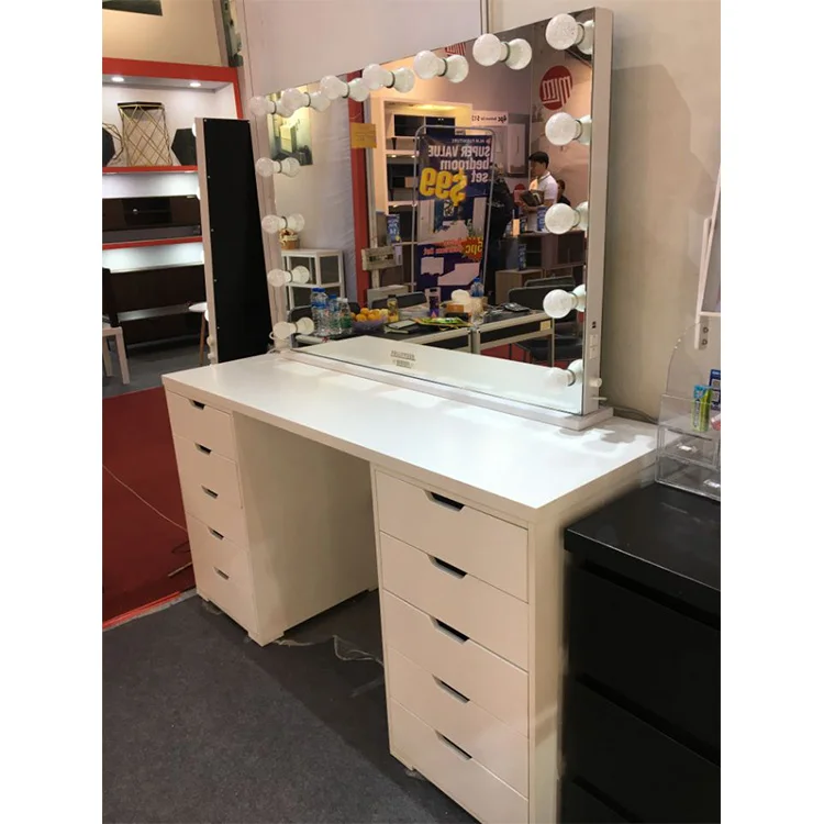 Vanity Dressers Metal Modern Bedroom Furniture Storage 13 Drawers Dresser Set Fabric Mirrored Makeups Table