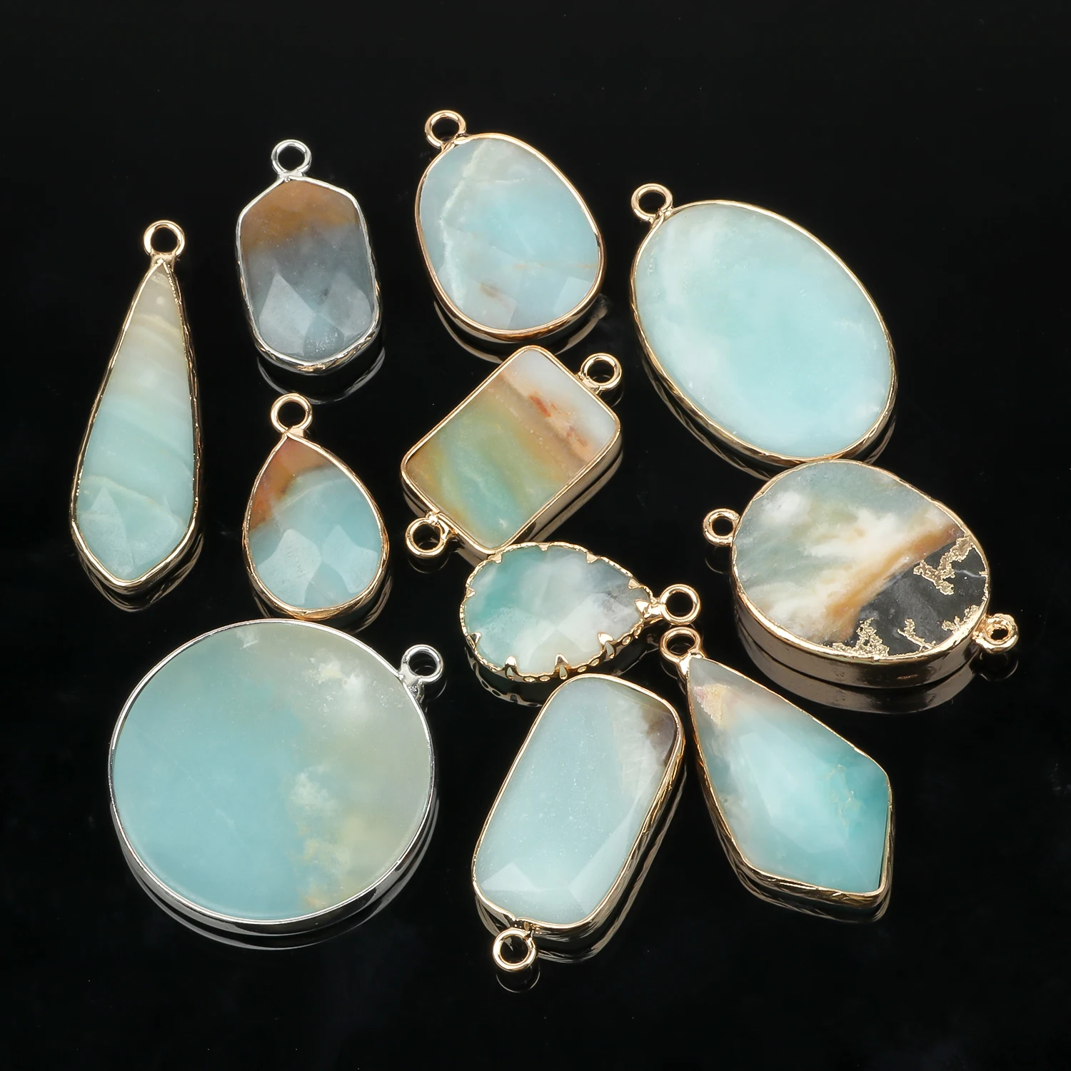 Round/Oval Shape Natural Stone Gem Amazonite Necklace Charm Pendant for Jewelry Accessories Gift Making