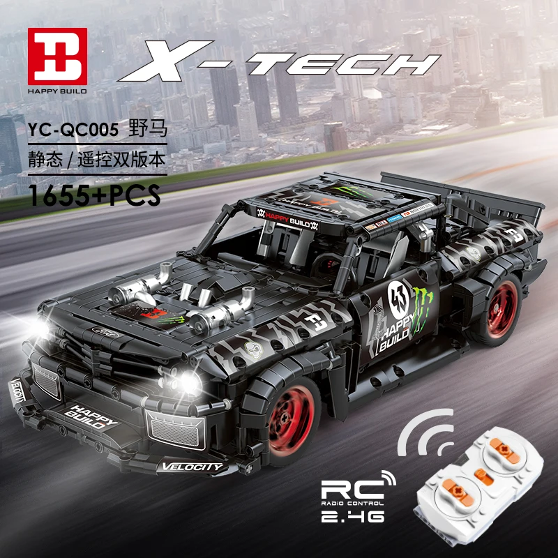 Гоночный автомобиль Happy Build QC005 1965 RC для Ford Mustang Hoonicorn подходит 20102 строительных блоков кирпичи с дистанционным управлением детские игрушки